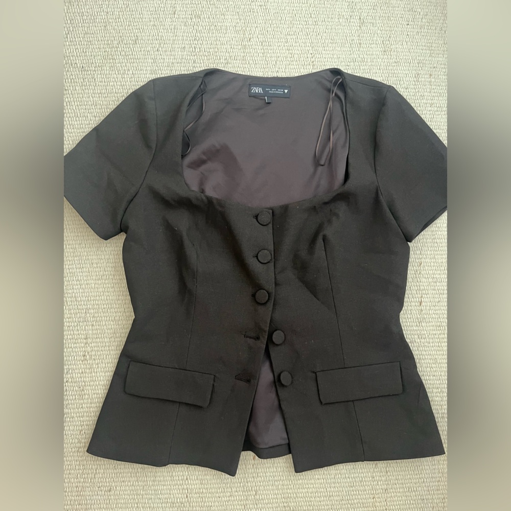 Zara Dark Brown square neck button down blazer top